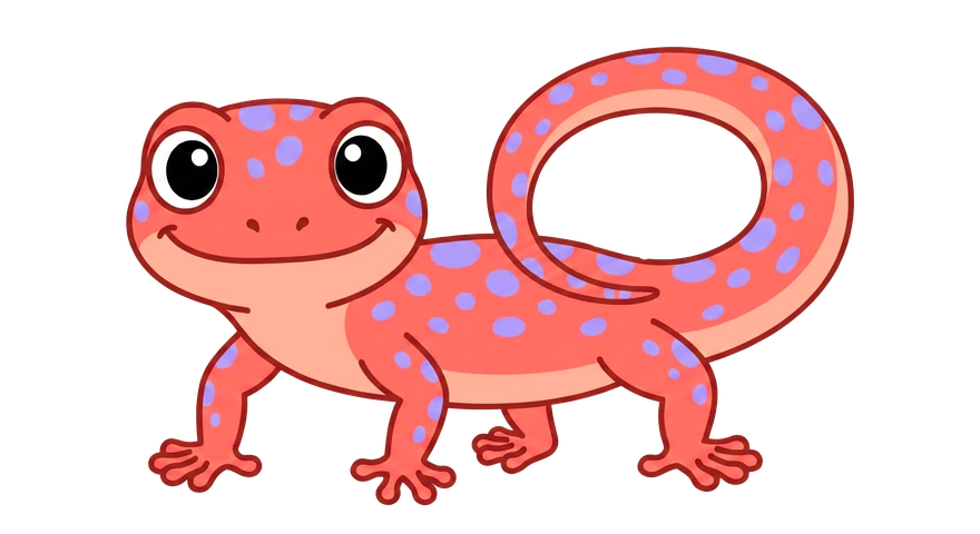 Mascotte de CLARO : un lézard rouge à pois lavande